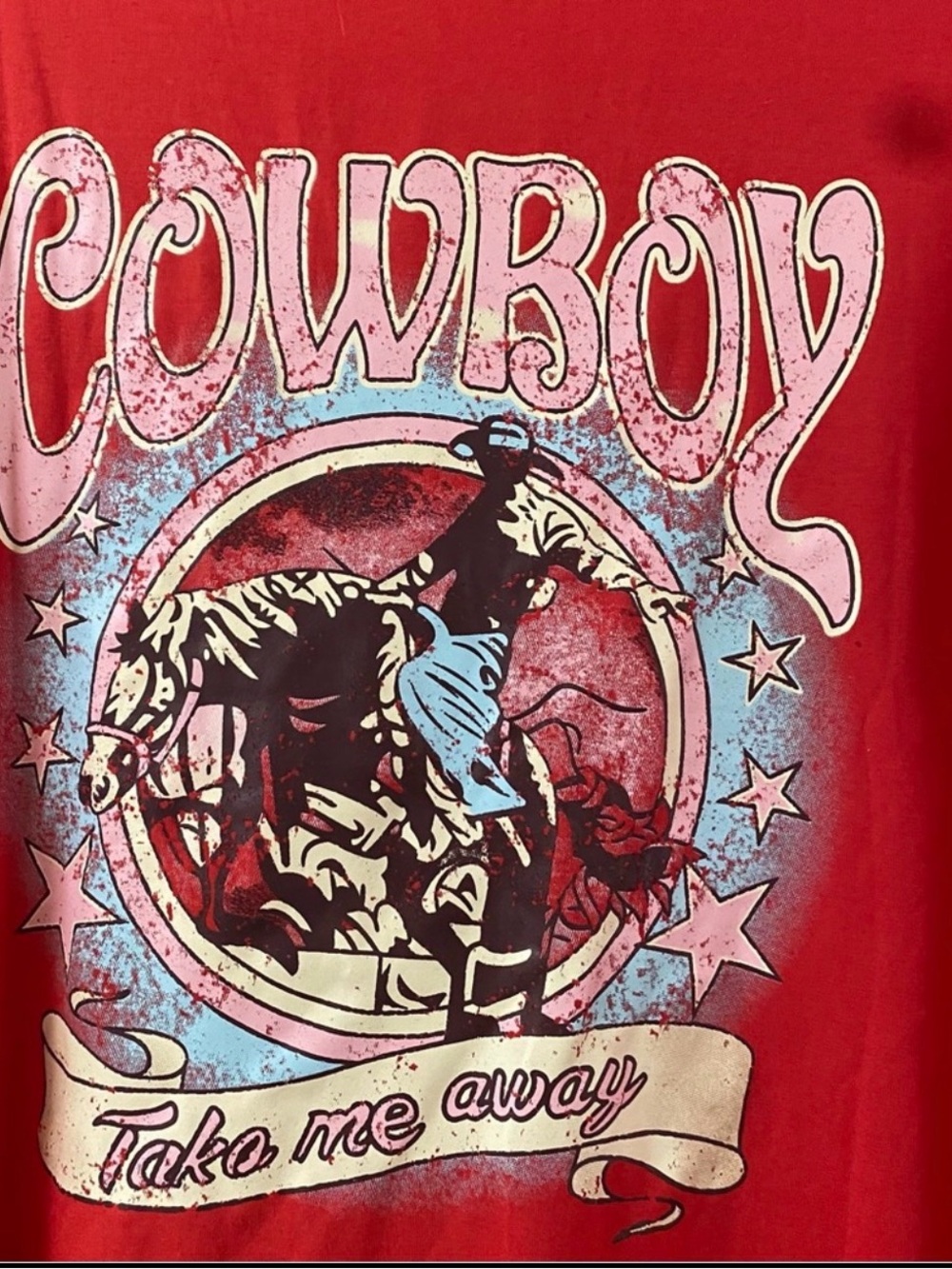 Red Cowboy Take Me Away Graphic Tee Western Rodeo Oversized T-Shirt Size XL